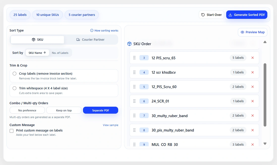 Meesho Label Crop & Sort