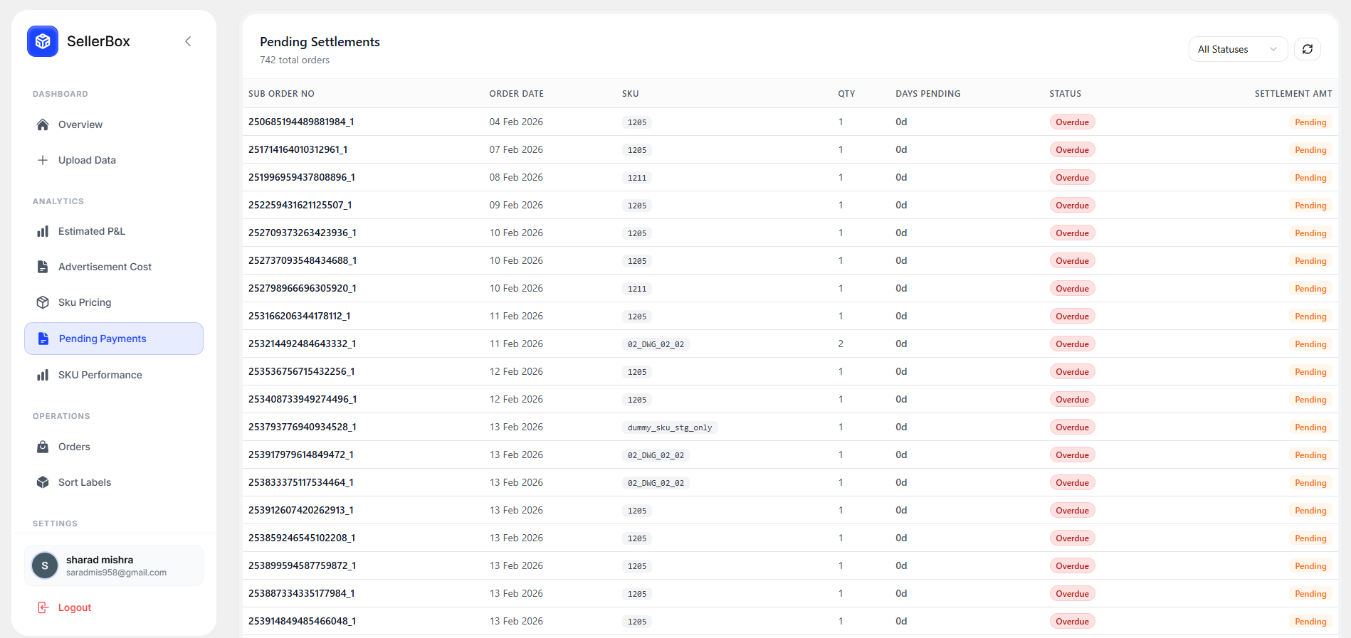 SellerBox Meesho payout reconciliation and pending payments view